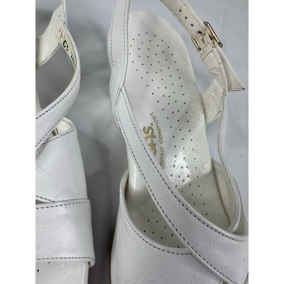 SAS Caress Cross Strap Leather Wedge Sandals White Size 8.5W Tripad Comfort Wide - Picture 3 of 12